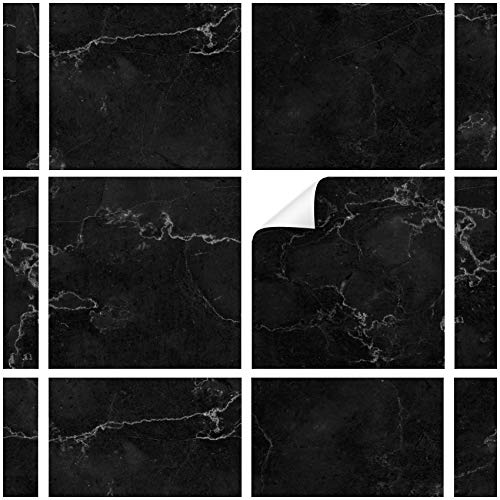 yabaduu 10 x Black Natural Stone Tile Stickers for Kitchen Bathroom Tile 15x15cm Y042-02, 15 x 15 cm
