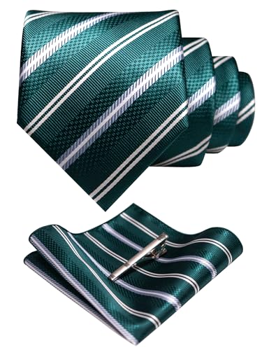 Image of RBOCOTT Silk Stripe Plaid Tie and Pocket Square with Tie Clip Sets for Men