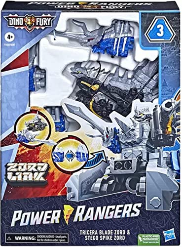 Power Rangers Dino Fury Blue Tricera Blade and Black Stego Spike Zord Toys for Kids Ages 4 and Up Zord Link Mix-and-Match Custom Build System - Thumbnail 5