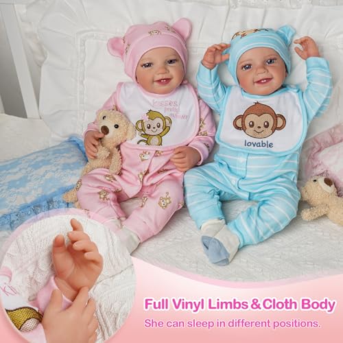 Muñecos Reborn Bebés Gemelos 20 Pulgadas Realistas miniatura 3