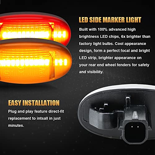 D-Lumina Led Side Marker Lights Assembly Amber ＆ Red For Fo-Rd F250 F350 F450 F550 Super Duty 2011-2022 Dually Bed Fender Side Markers, Smoked Lens Front Rear Side Marker Lamp, Pack Of 4 #TOP5