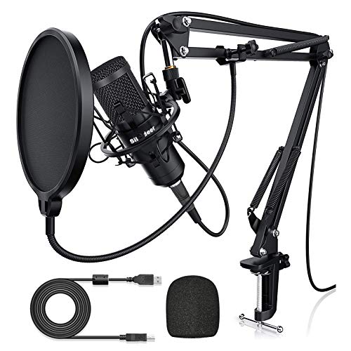 USB Condenser Microphone for Computer, Plug & Play 192KHZ/24BIT Cardioid Studio Mic, Streaming Podcast PC Microphone Kit with Arm Stand, Professional Singing Microphone for Recording, YouTube, Gaming