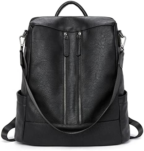 BROMEN Women Backpack Purse Leather Anti-theft Travel Backpack Fashion Shoulder Handbag Black