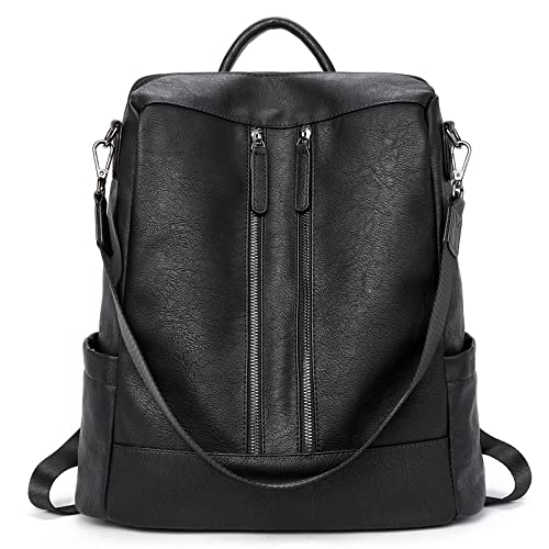 Bromen Women Backpack Purse Leather Anti-Theft Travel Backpack Fashion Shoulder Handbag Black #TOP20