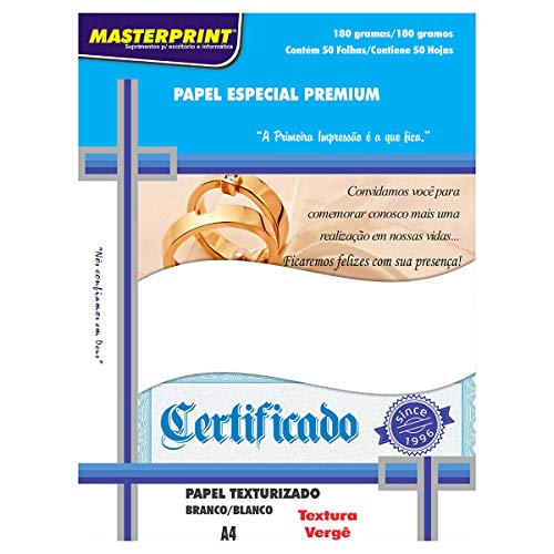 Papel Verge A4, 180g/m², 21x29,7cm, 100 Folhas, Branco