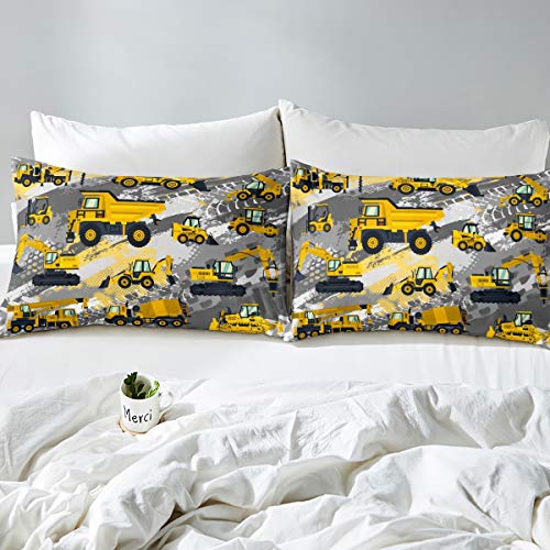 Kids Cartoon Car Bed Sheet Set Double Size Boys Construction Vehicles Bedding Set for TeensCartoon Machinery Truck Bed Sheets Set Construction Site Cars Bed Cover 4Pcs - Image 3
