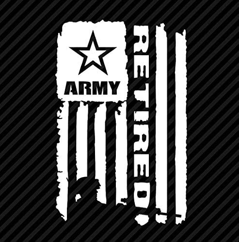 Sticker Distressed Army Retired Flag Decal United States Army Military for Car Truck Window Laptop Bumper US (Matte White, 5.5" x 8.6")