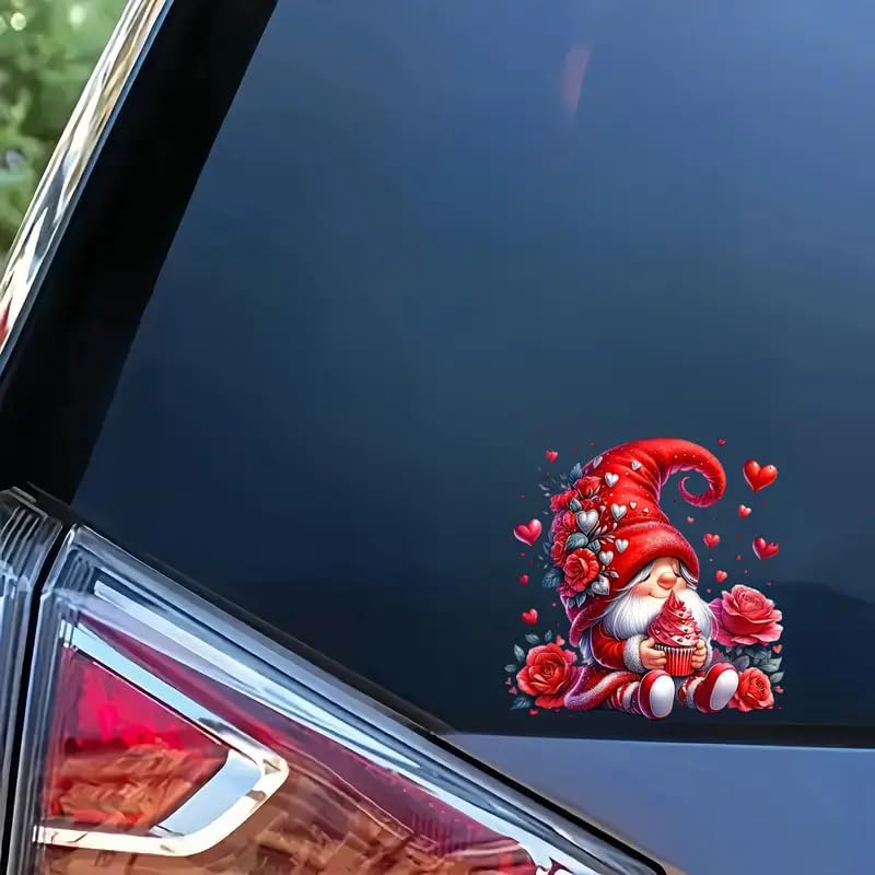 Christmas Love Heart Rose Flower Gnome PVC Vinyl Car Decals Stickers Waterproof Self-Adhesive Decals for Cars, Laptops, Trucks, Motorcycles Wall Window Luggage Scratch Cover Door Decor Sticker - Image 2