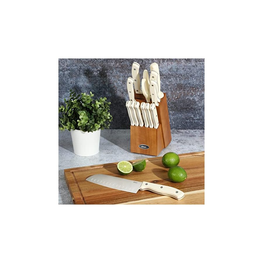 Oster-Evansville-14-Piece-Cutlery-Knife-Block-Set-Stainless-Steel-wLinen-White-Handles Oster Evansville 14 Piece Cutlery Kitchen Knife Block Set, Stainless Steel w/Linen White Handles - Cuchillos Para Cocina