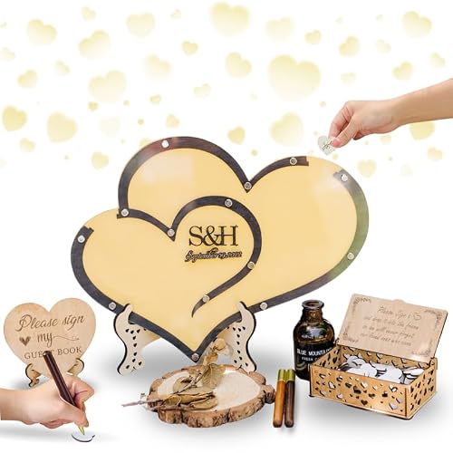 GIFTSHOPBYHELEN Wedding Guest Book Alternative, Drop Top Frame with Hearts,