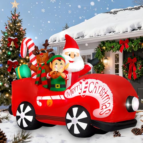 Intexflatable Inflable Navideño de 2.1 m Santa en Trineo con Reno y Duende, Decoración Divertida de Navidad para Jardín y Exterior con Material Resistente e Impermeable