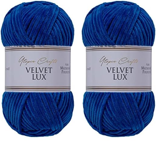 Utopia Crafts Velvet Lux Chenille Super Soft Chunky Yarn for Knitting and Crochet 100g - 110m (Navy Blue) (Pack of 2)