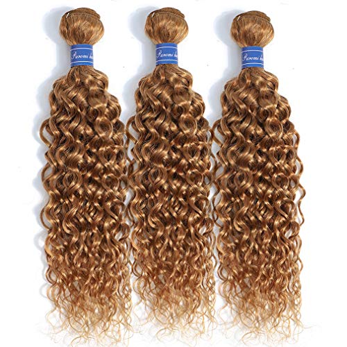 PUROMI Brazilian Water Wave Hair 3 Bundles 100% Human Hair Weave #27 Honey Blonde Color Double Weft Thick Healthy ends Hair Extensions
