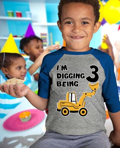 Tstars 3rd Birthday Construction Truck T-Shirt for Toddler Boys - I'm Digging Being 3 Shirt Kids Raglan Tee3