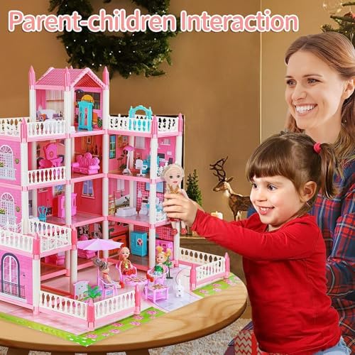 Image of Doll House, Dream House for Girls Pretend Toys - 4 Story 16 Rooms Dollhouse 7-8 Furniture and Accessories, Toddler Playhouse DIY Building Kids Gift for for 3 4 5 6 7 8 9 10 Year Old Girls