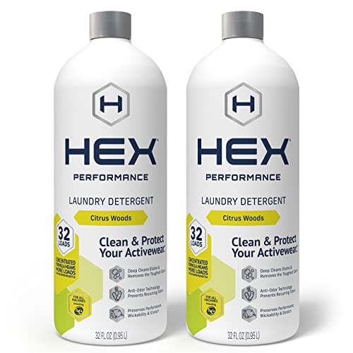 HEX Performance Laundry Detergent, Citrus Woods, 64 Loads (Pack of 2) - Designed for Activewear, Eco-Friendly, Concentrated Formula HEX Performance Laundry Detergent, Citrus Woods, 64 Loads (Pack of 2) - Designed for Activewear, Eco-Friendly, Concentrated Formula