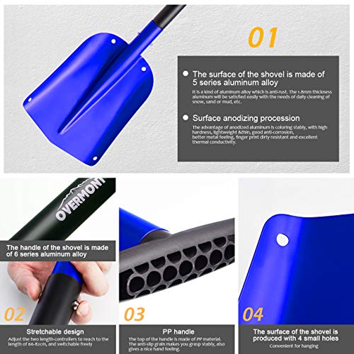 Overmont 雪かきスコップ 伸縮式雪かきスコップ 除雪スコップ スノースコップ 車載スコップ アルミ合金 スノースクレーパー付き スノーショベル 多機能ショベル 軽量 着脱式 組み立て式 収納バッグ付き 園芸 アウトドア 5枚目