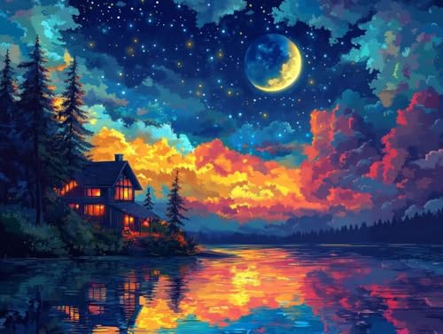 Pintar por números adultos de cielo estrellado con pinceles y pinturas acrílicas kit completo 40x50 cm