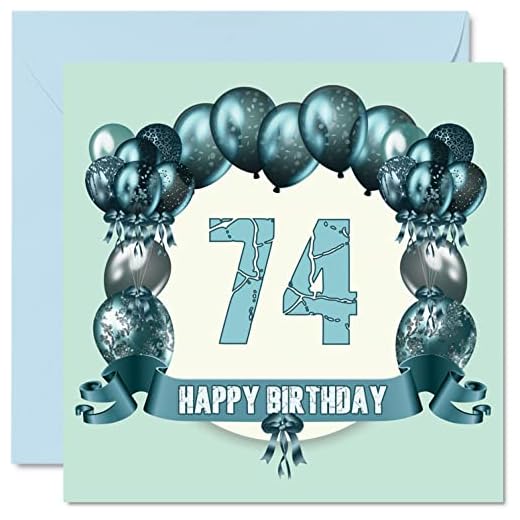 Divertidas tarjetas de cumpleaños de 74 para hombres, globos de cumpleaños, tarjeta de feliz cumpleaños para papá, tarjetas de felicitación de 145 mmx145 mm, tarjeta de felicitación de 74 cumpleaños
