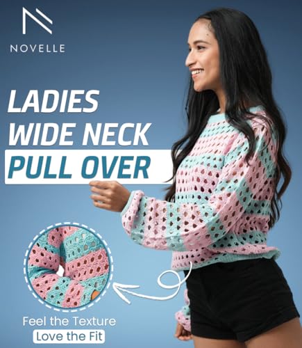 Crochet Tops for Women – Off The Shoulder Sweater - Long Sleeve Summer Tops for Women - Crochet Coverup with Flared Sleeves for Spring Style - Blue - Extra Large2