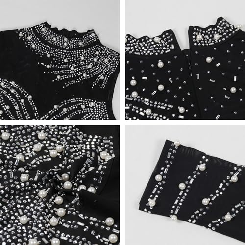 Image of Jigfar Women Sexy Elegant Rhinestone Mesh See Through Party Club Night Split Bodycon Formal Maxi Dress