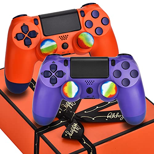 AUGEX Christmas 2 Pack Wireless Controller PS4,Work with Playstation 4 Remote Control,Pa4 Gamepad for Xmas Gift for Boys Girls Kids Family (New Orange Sunset & Cool Pink Purple), Not Original Mando