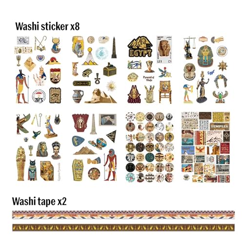 Image of The AutoStory Travel Scrapbooking Kit A6 Junk Journal Ancient Pyramid Aesthetic Stickers History Decorative Papers Washi Tape DIY Craft Art Diary Explorer Decor Teens Supply (Egypt, Brown)