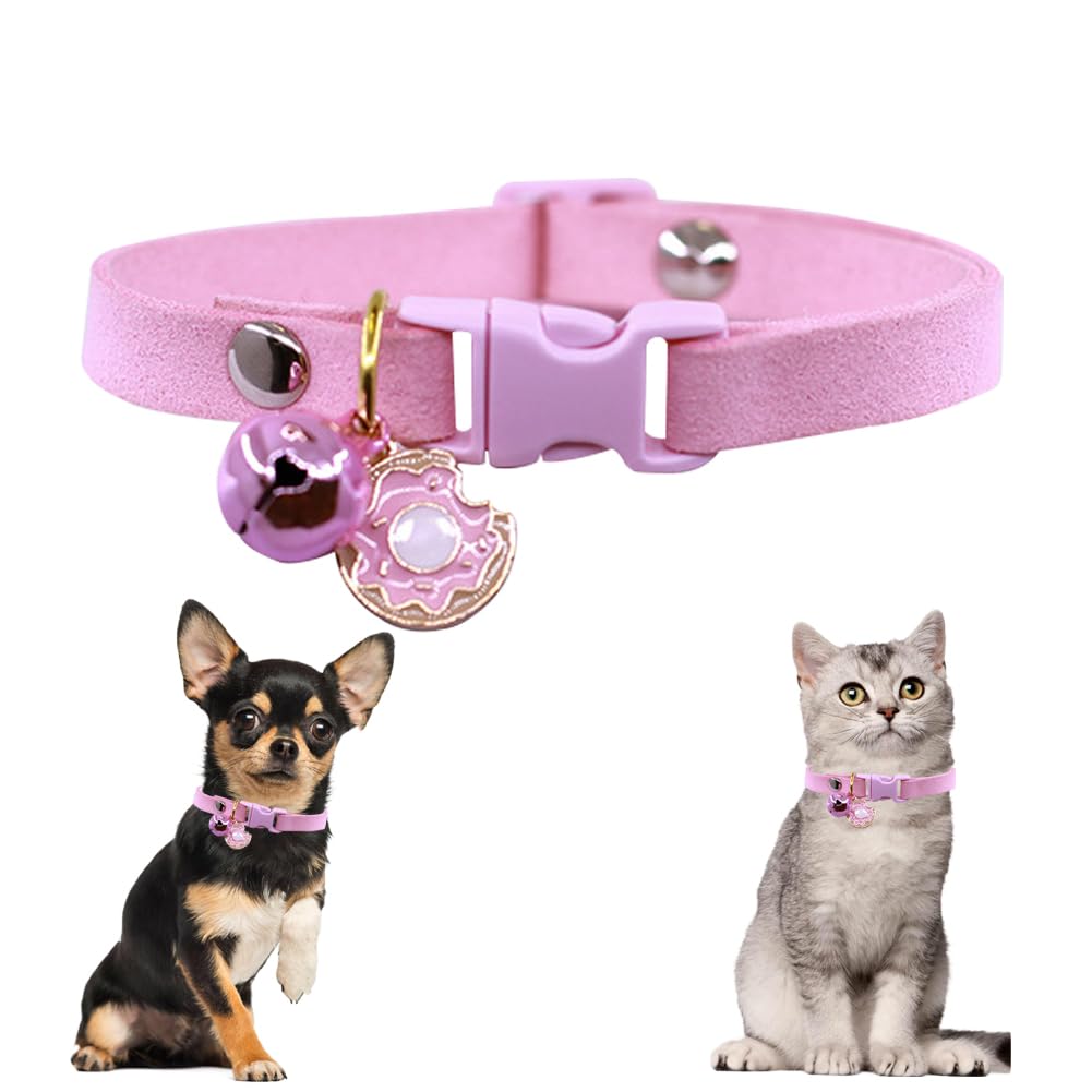 Pink Puppy Collar with Bells, Xs Dog Collar Girls, Cute Cat Collar with Bells for XXS Xs Small Tiny Female Dogs Pet Kitten Animal, XXSmall