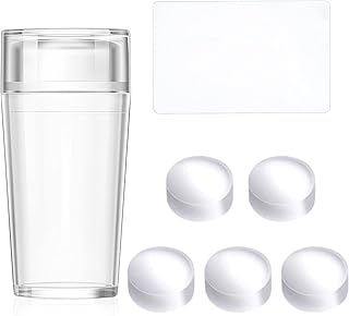 7 Pcs French Nail Stamper Kit, French Tip Nail Tools include 1 Silicone Nail Art Stamper & 5Pcs Clear Nail Stamper Head & 1 Nail Scraper, Silicone Nail Stamper Kit for Gel Nail Polish DIY Nail Art Tools