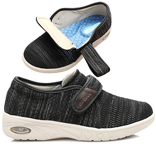 youyun Women's Diabetic Shoes Width Wide Shoe for Elderly Women Adjustable Closure Breathable Lightweight Non Slip for Swollen Feet Edema Widening Walking Shoes Black Grey 10