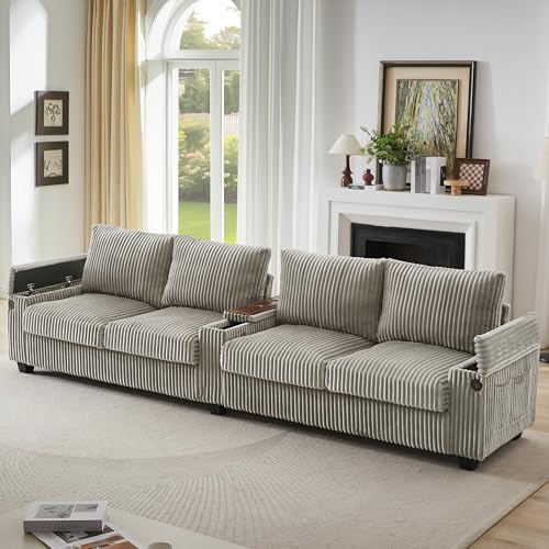 VilroCaz Modern 4-Seater Sofa Couch with Convertible Hidden Storage Arms