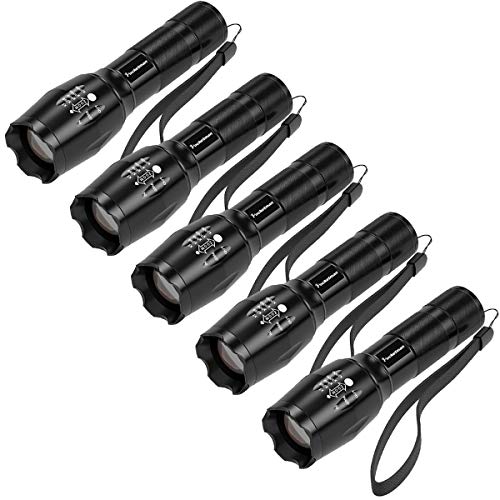 5 Pack, Pocketman T6 1200 Lumens Led Tactical Flashlight Water Resistant Handheld Torch