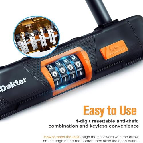 Image of NDakter Bike Locks Heavy Duty Anti Theft, Combo Bike U Lock, 4-Digit Resettable Combination Bicycle Lock, Large U Shaped Ebike Lock for Electric Bike, Escooter, Motorcycle,Door