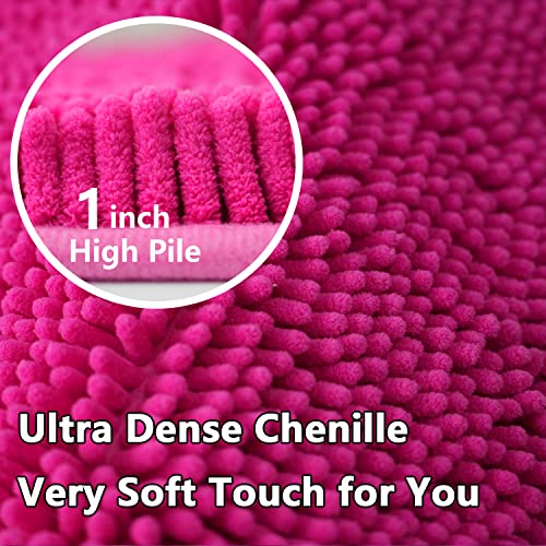 Image of Bathroom Rugs Chenille 3-Piece Extra Soft and Absorbent Shag Bathroom Rugs, Machine Wash Mat, Strong PVC Non-Slip Underside, Plush Carpet Mats (Rose Red)
