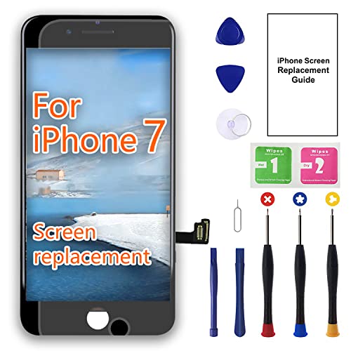 Screen Replacement for iPhone 7 4.7 inch 3D Touch LCD Screen Digitizer Replacement Frame Display Assembly with Tempered Glass Screen Protector +Repair Tool Kits and Screen Protector (Black)
