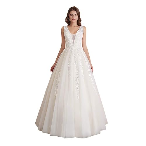 Abaowedding Women's Wedding Dress for Bride Lace Applique Evening Dress