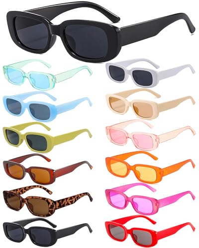 ayigu 12 Pairs Rectangle Sunglasses Bulk Trendy Y2K Retro Glasses for Women Men 90s Vintage Square Frame Party Sunglasses