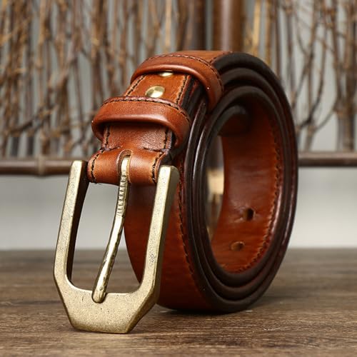 Handmade Stitched Mens Genuine Cowhide Leather Belt Strap For Work,casual, Dress, 1.50" Wide,thicken 5.5mm,gold Buckle2
