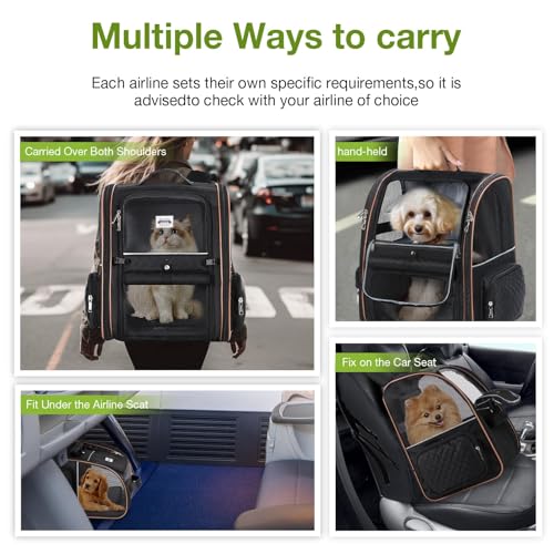 Lekespring Erweiterbar Katzenrucksack Hunderucksack für Katzen Hunde bis 8kg, Groß Katzen Rucksack Faltbare Haustier Rucksack, Schwarz