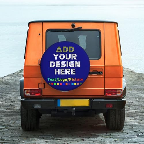 Image of Custom Spare Tire Cover with Logo Photo Text, Personalized Polyester Tire Covers Protectors for Trailer RV SUV and Many Vehicles, Navy