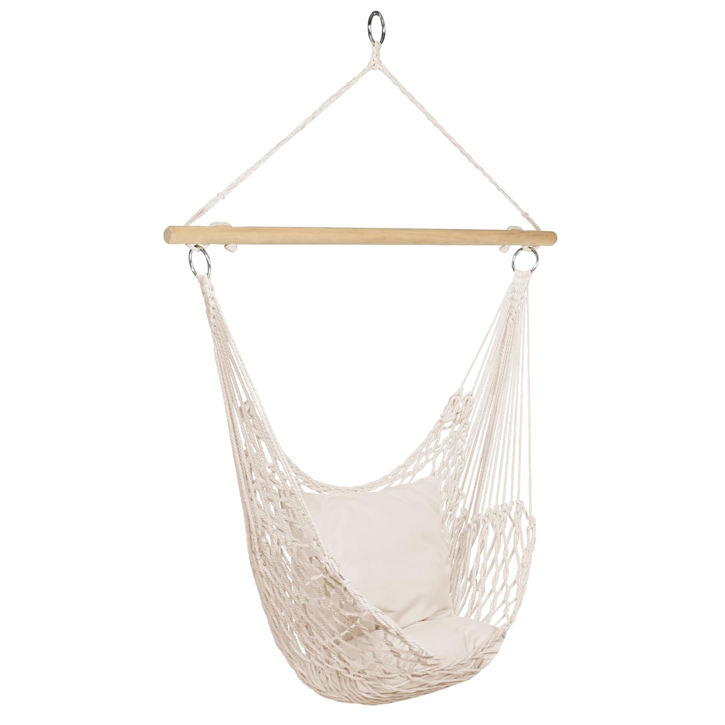 IDMarket - Fauteuil Suspendu bohème 2 Coussins écru Design macramé