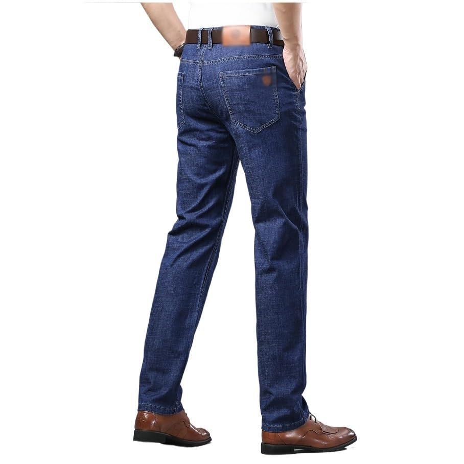 Thin Denim Pants, Loose Waist, Middle-Aged Business Casual Straight Leg Pants, Ice Silk Pants(33) Blue4