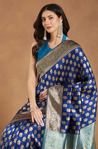 Image of Janasya Women's Sea Green Linen Blend Geometric Woven Design Jacquard Saree with Blouse Piece