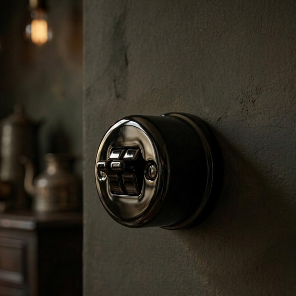 Aufputz Porzellan Retro Toggle Doppelschalter, All-in-One, Serie QR1 schwarz