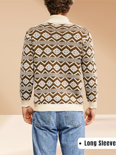 Turtleneck Sweaters for Men, Nordic Chunky Knit, Argyle Cable Vintage Pullover Sweater Tops Knitted3