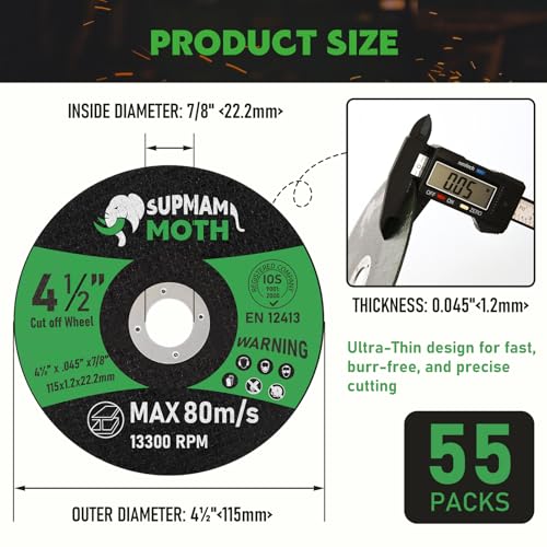 Supmammoth B201 55 Pack 4 1/2 Cut Off Wheel Angle Grinder Cutting Disc For Metal & Stainless Steel Cutting Wheel Ultra Thin 0.045'' X 7/8 Arbor thumb #1