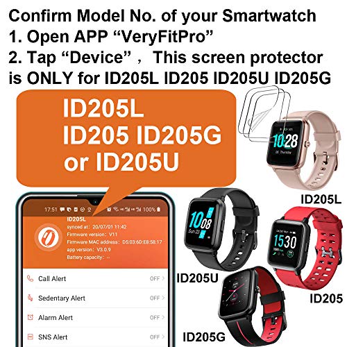 Smaate Soft Screen Protector For Id205L Id205S Id205U Id205 Veryfitpro Smartwatch Compatible With Grv Fc1, Fitpolo Hafury Id205L, Overfly Livikey Ew1 1.3”, Full Coverage, Bubble Self-Healing #TOP2