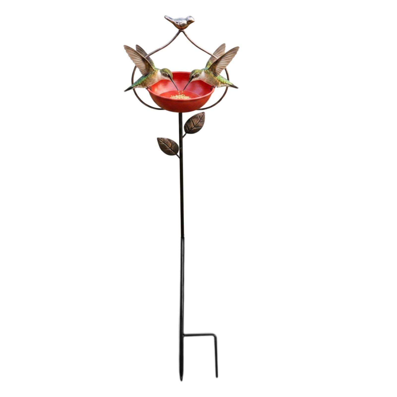 Metal Garden Stake Bird Bath Metal Avian Bath Feeder Outdoor Use Iron Floral Stake for Yard Red-image-10