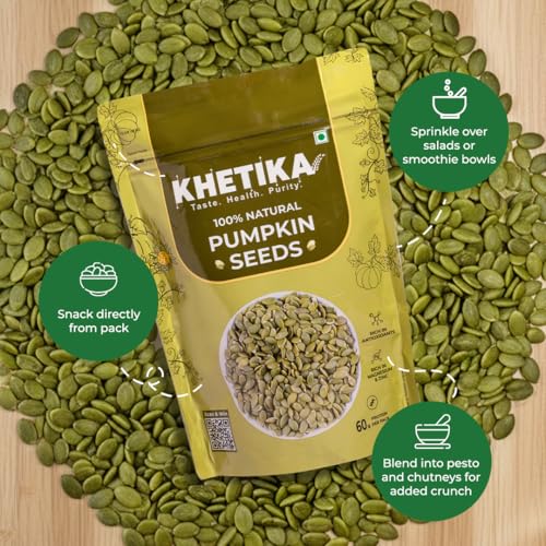 Image of Khetika Pumpkin Seeds 500g I AAA Grade I Raw & Unroasted Pumpkin Seed I Seeds For Eating I Rich in Protein, Dietary Fibre, Omega -3, Magnesium, Zinc (Pack of 3)