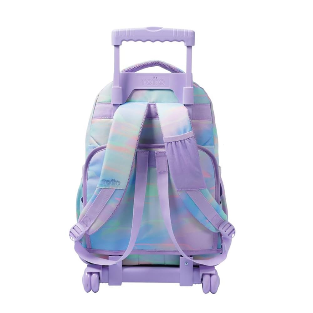 TOTTO Mochila Escolar con Ruedas, Modelo Renglones, Capacidad 26,21 Litros, Bolsillo para PC 14" y Bolsillo para Botella, Correas en S para Mayor Comodidad, Resistente, Estampado Luminia